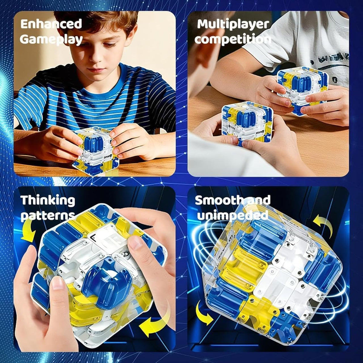 INSFIT 3D Maze Cube Ball Puzzle Game for Kids & Adults, Maze Puzzle Cube with Steel Ball Rolling Clear Strategy, Labyrinth Brain Teaser Toy for Logical Thinking & Spatial Skills (Blue)