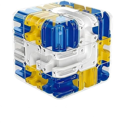 INSFIT 3D Maze Cube Ball Puzzle Game for Kids & Adults, Maze Puzzle Cube with Steel Ball Rolling Clear Strategy, Labyrinth Brain Teaser Toy for Logical Thinking & Spatial Skills (Blue)