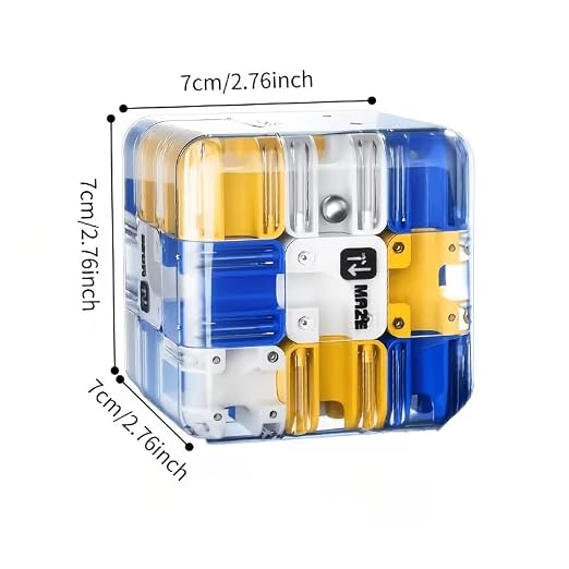 INSFIT 3D Maze Cube Ball Puzzle Game for Kids & Adults, Maze Puzzle Cube with Steel Ball Rolling Clear Strategy, Labyrinth Brain Teaser Toy for Logical Thinking & Spatial Skills (Blue)