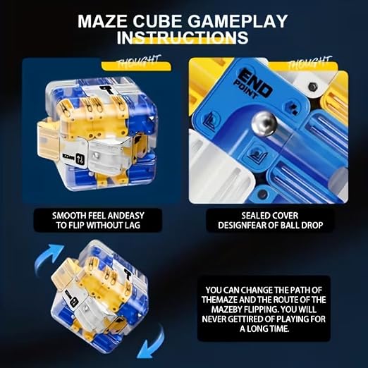 INSFIT 3D Maze Cube Ball Puzzle Game for Kids & Adults, Maze Puzzle Cube with Steel Ball Rolling Clear Strategy, Labyrinth Brain Teaser Toy for Logical Thinking & Spatial Skills (Blue)