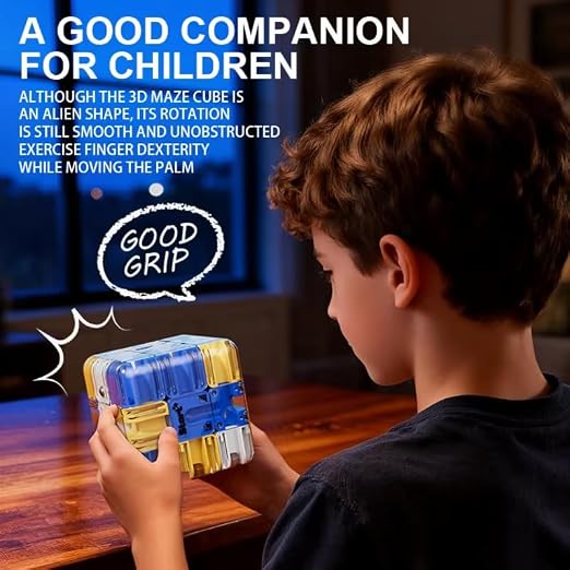INSFIT 3D Maze Cube Ball Puzzle Game for Kids & Adults, Maze Puzzle Cube with Steel Ball Rolling Clear Strategy, Labyrinth Brain Teaser Toy for Logical Thinking & Spatial Skills (Blue)
